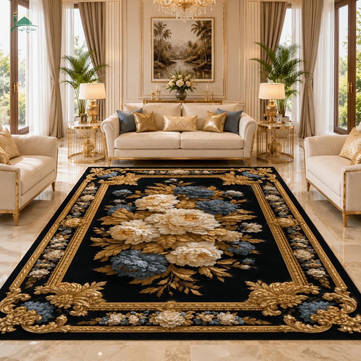IK-PATTERN-0160-M2 Indahkarpet Karpet Geometris Modern Bludru Premium Lembut Anti Slip Tebal Pilihan Ukuran untuk Ruang Tamu Kamar